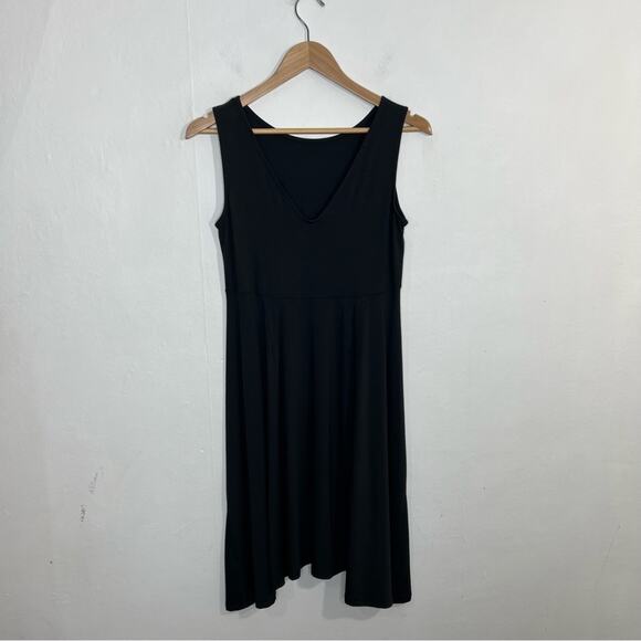 Eileen Fisher Dark Gray Organic Cotton Jersey V-Back Fit & Flare Dress Size PS - Picture 2 of 9